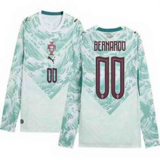 Men 00 Portugal Replica Custom Long Sleeve Away Jersey   2